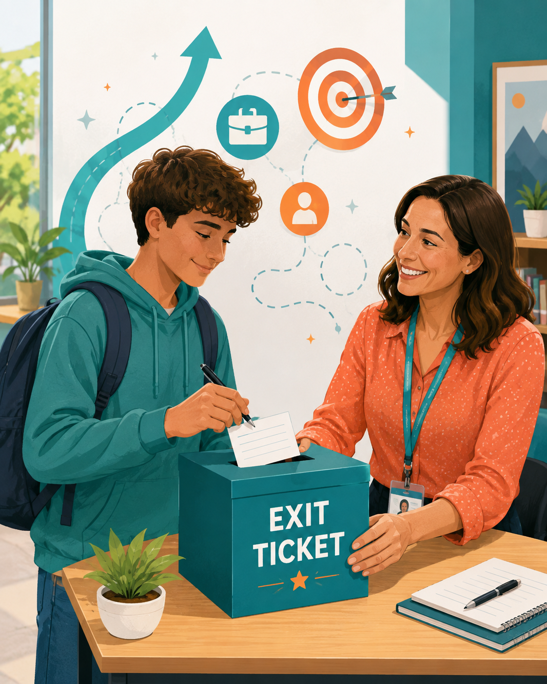 Student handing in an exit ticket