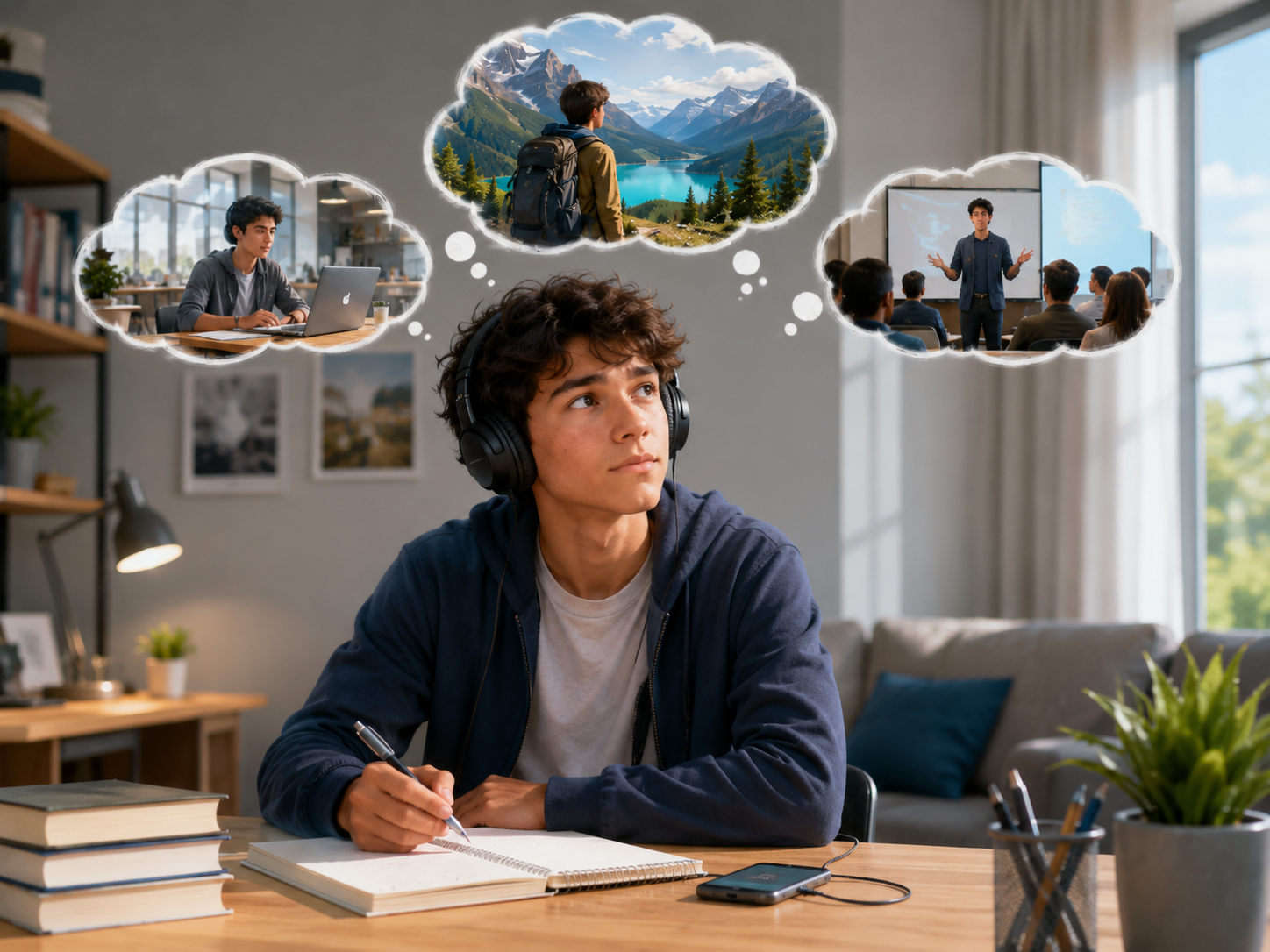 A teenager listening and imagining future jobs
