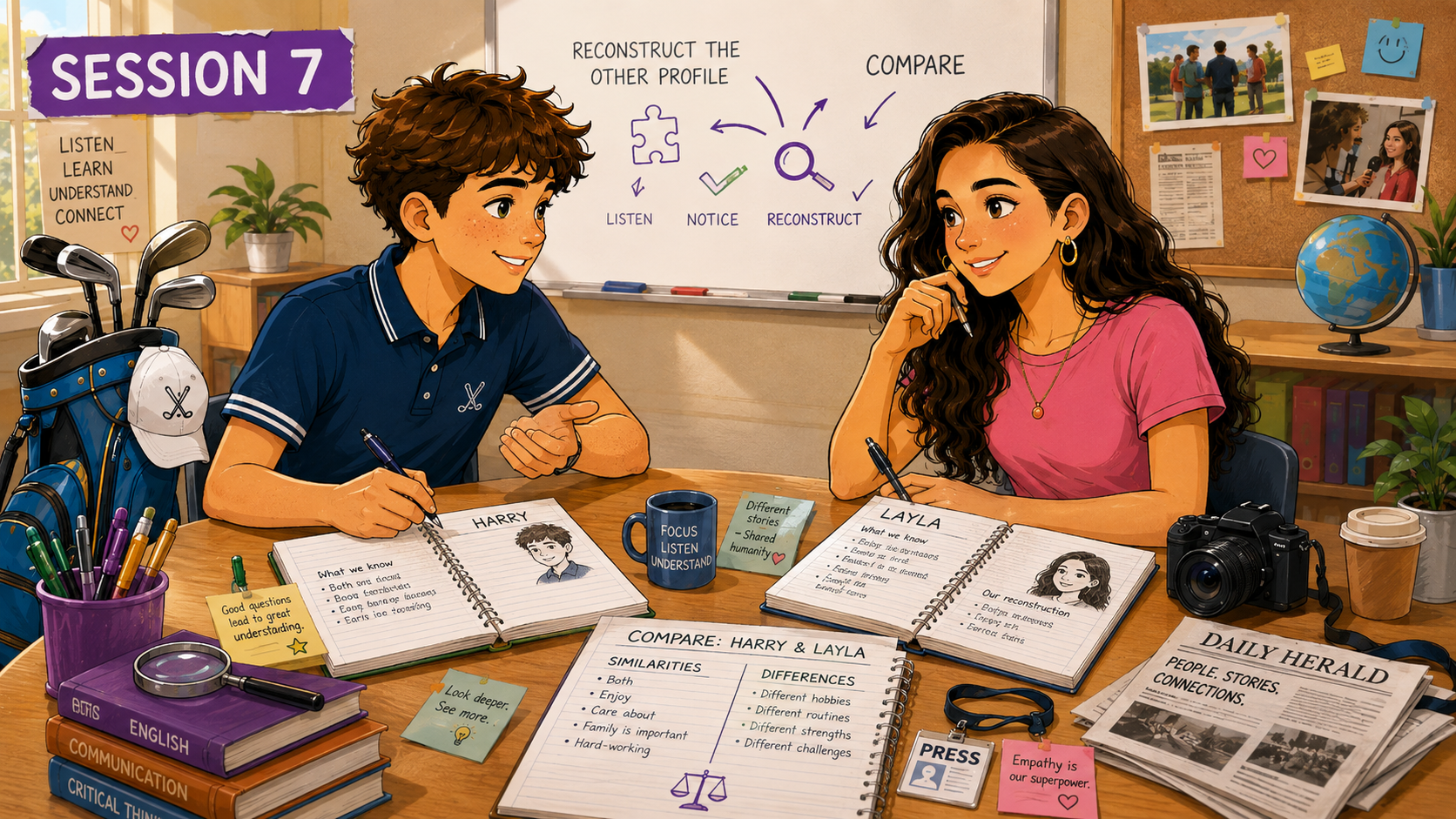 Harry and Layla taking expert notes